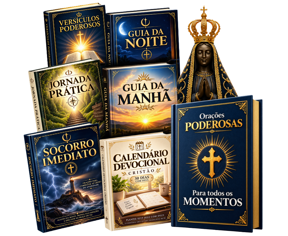 Mockup do livro digital Orações Poderosas e Devocional Cristão com imagem de Nossa Senhora